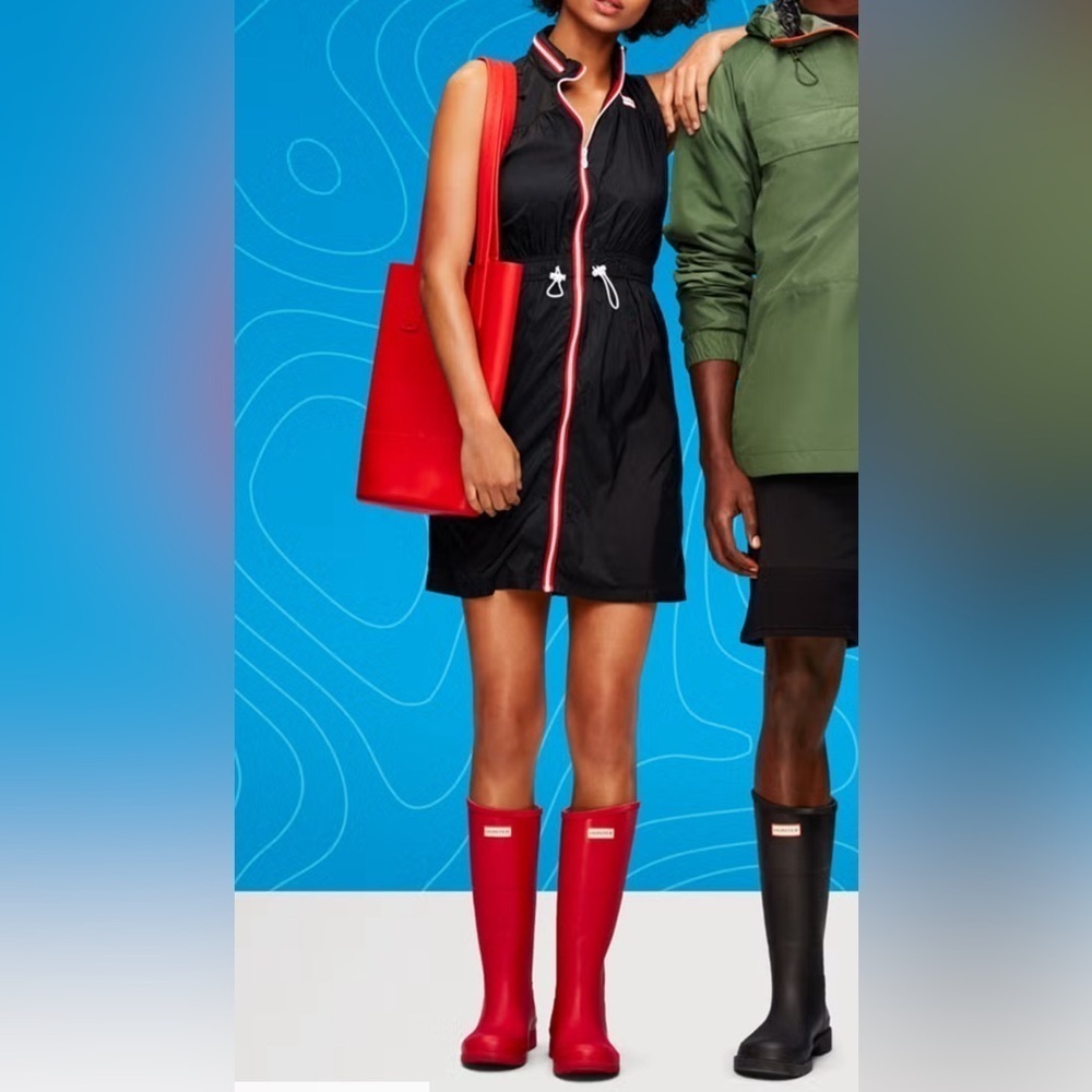 Hunter x Target nylon full zip drawstring waist casual lightweight mini dress S